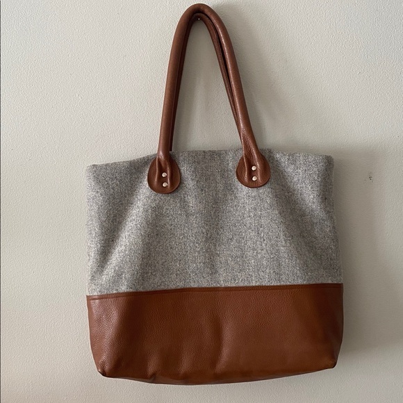Wool & Linen Mercantile Handbags - Handmade Wool & Linen Mercantile Artisan Leather Strap large Purse Tote